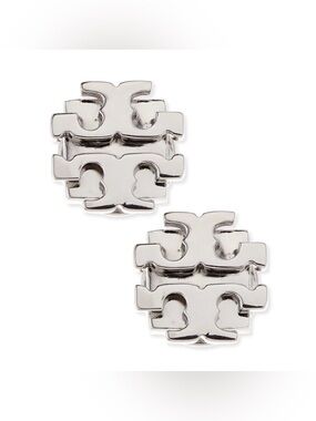 Tory Burch Silver Double-T Logo Stud Earrings | Silver Tone | Designer Studs